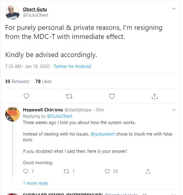 Obert Gutu quits MDC-T