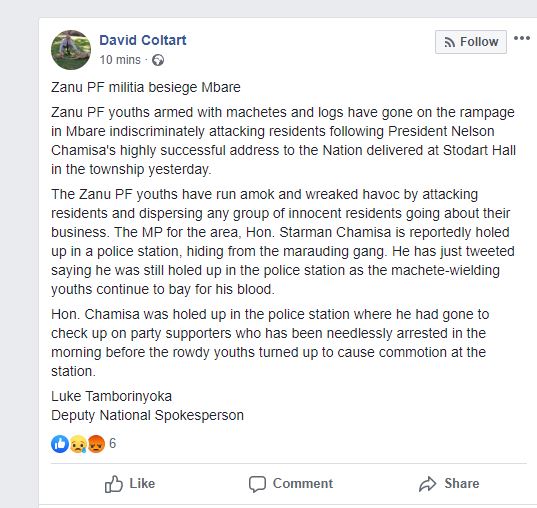 ZANU PF Milita Besiege Mbare,MP Holed Up in Police Station?