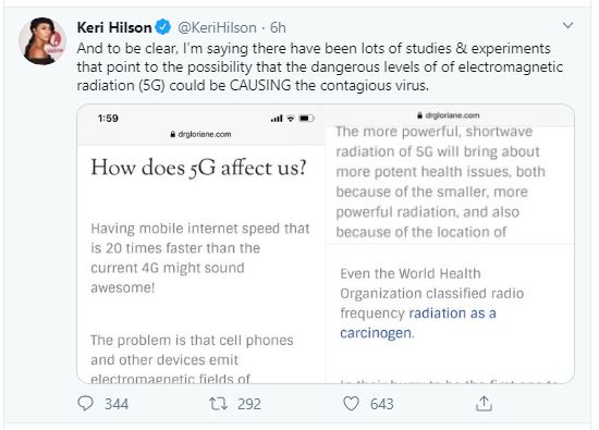 Keri Hilson Claims Coronavirus Caused By 5G Networks