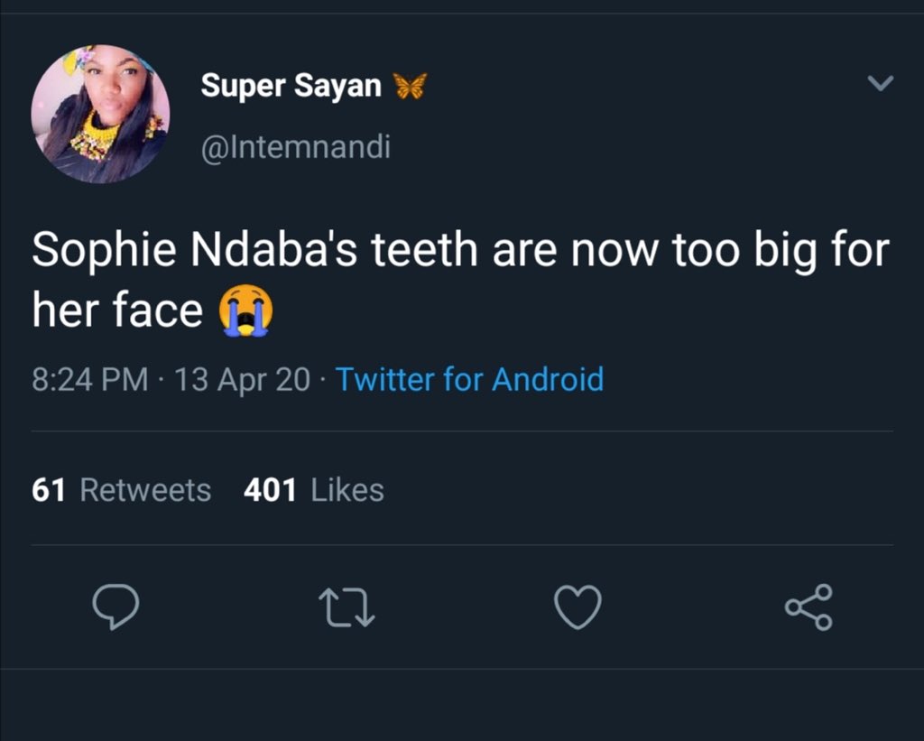 Sophie Ndaba's teeth mocked