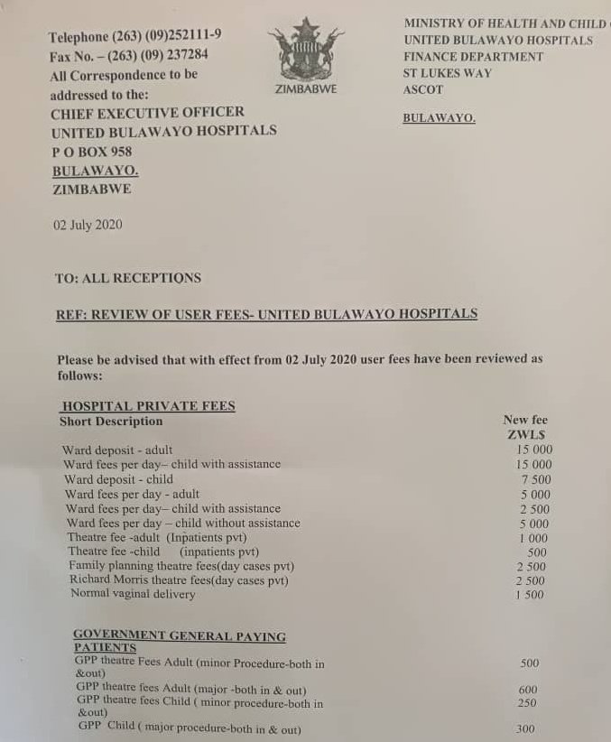  New Fees For Public Hospitals In Zimbabwe