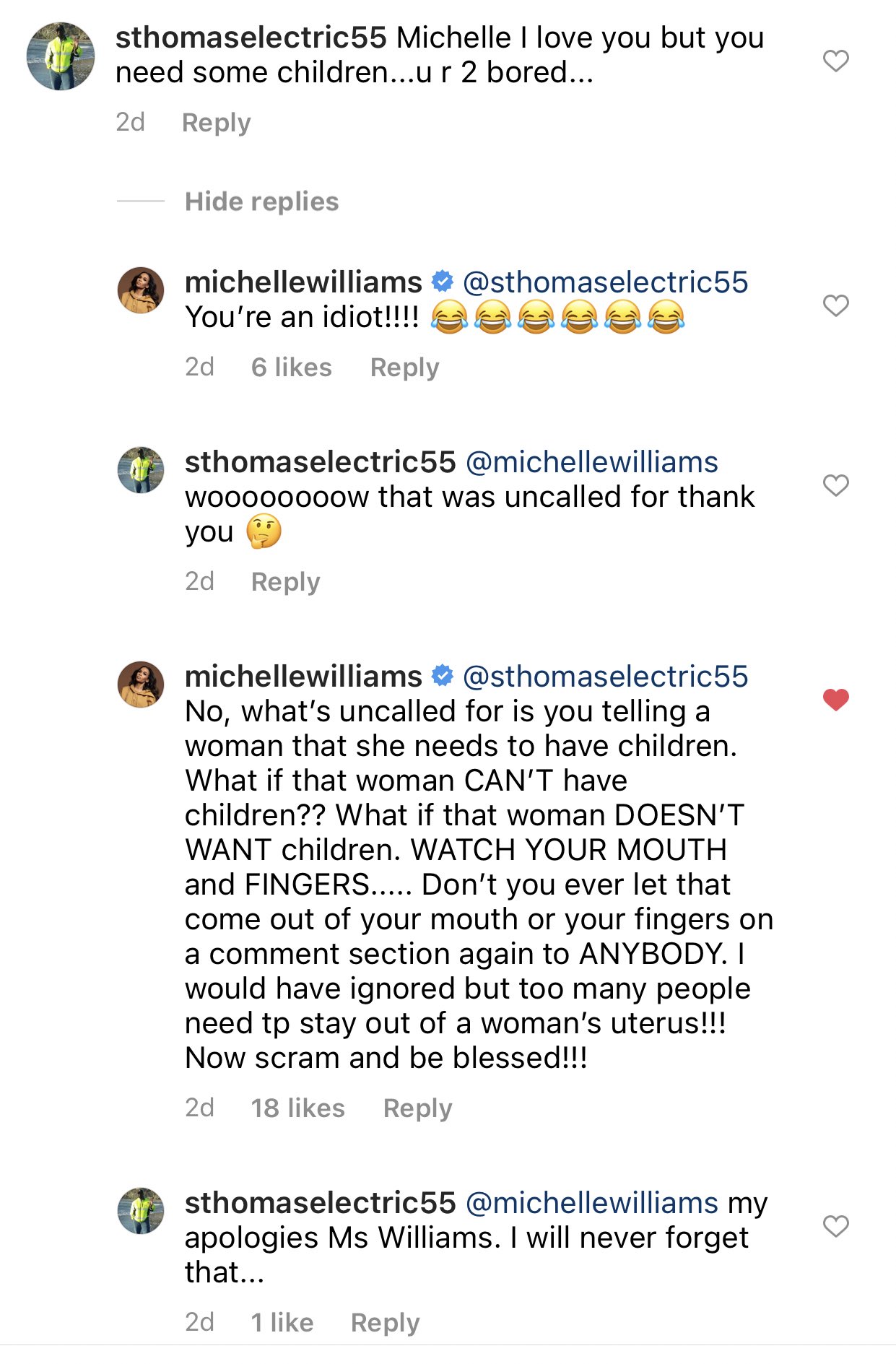 Michelle Williams Bites Back Hard After Fan's Comments About Babies