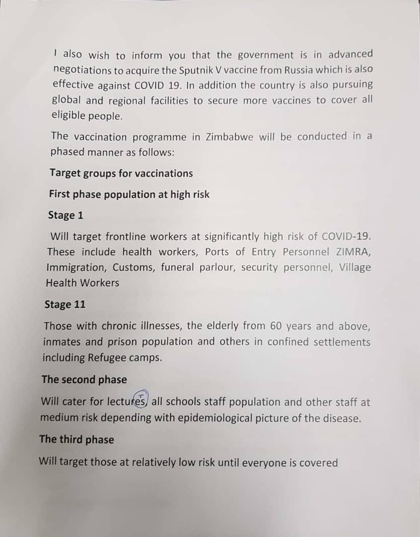 Covid-19 Vaccination Priority List Showing How Vaccine Will Be Distributed In Zimbabwe