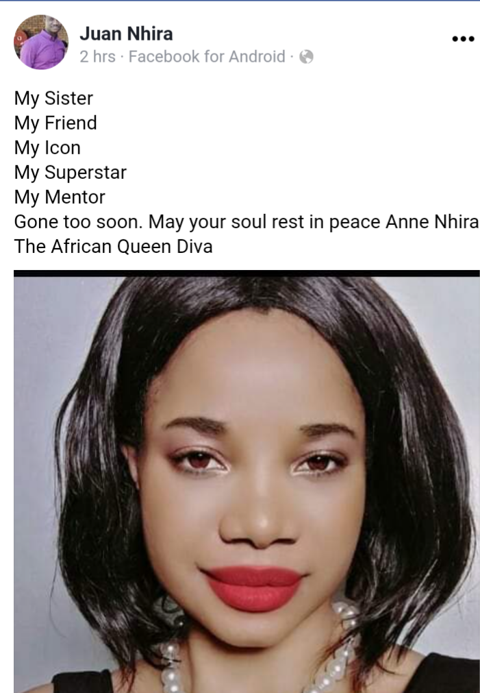 Former Studio 263 Actress Anne Nhira Dies