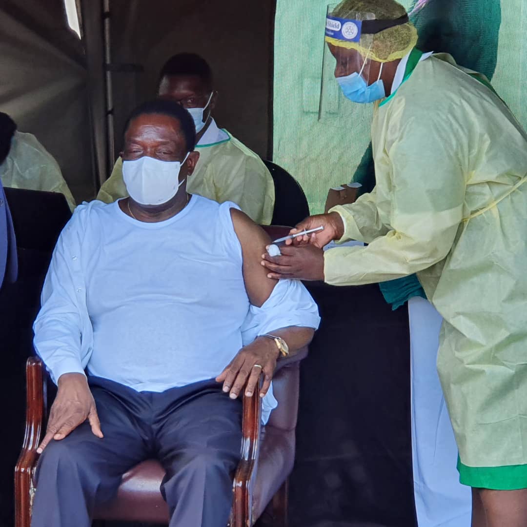 PICS: President Mnangagwa Receives First Shot Of Sinovac Covid-19 Vaccine