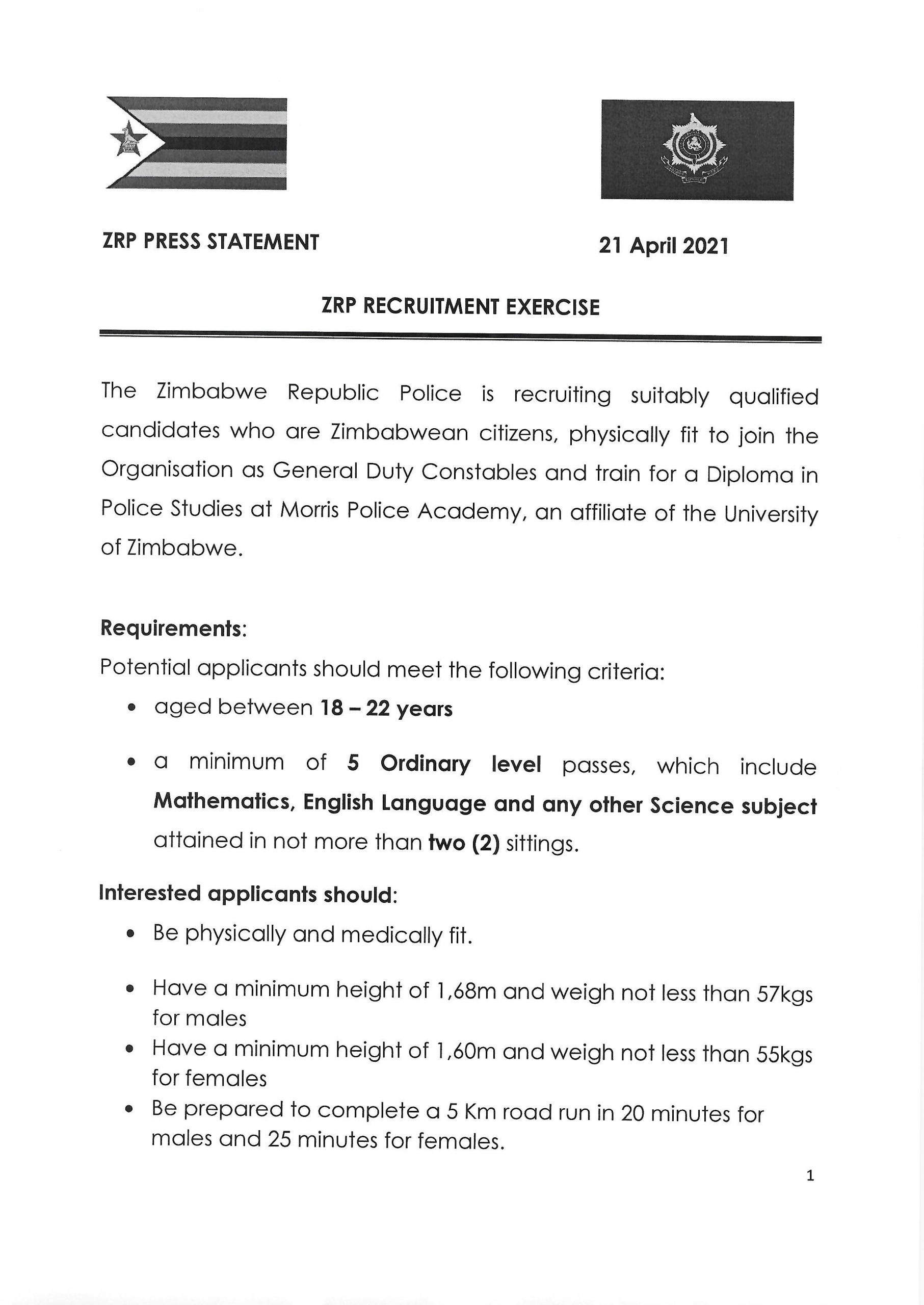 ZRP Recruitment 2021: Here Is How To Apply For Police Vacancies