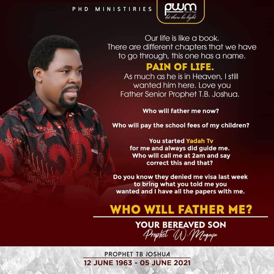 "Who Will Father Me"- Prophet Magaya Mourns TB Joshua