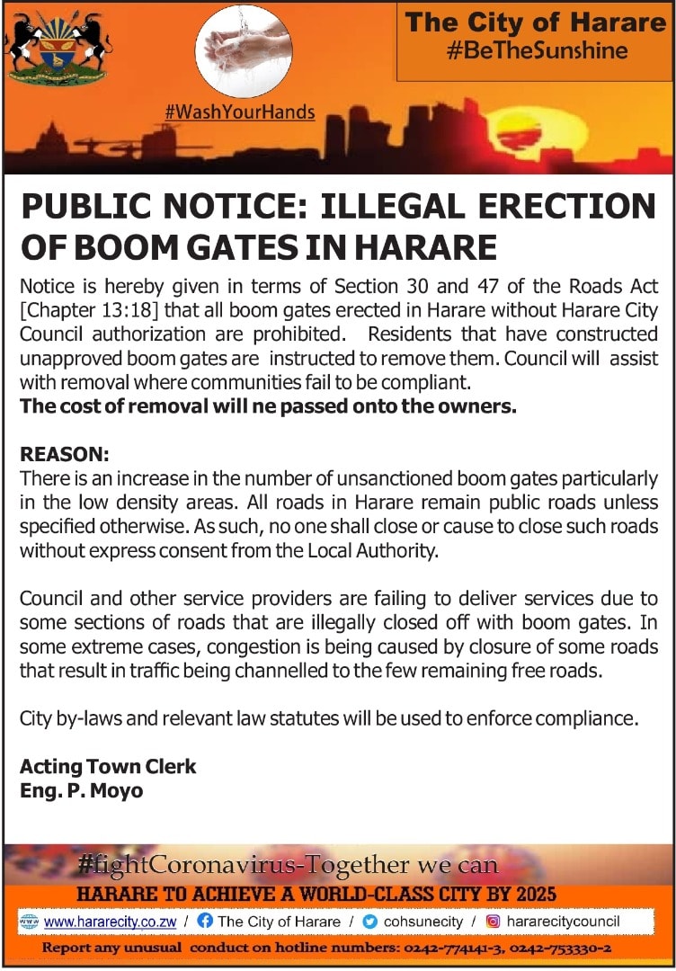 Boom Gates To Blame For Poor Service Delivery: City Of Harare Orders Removal
