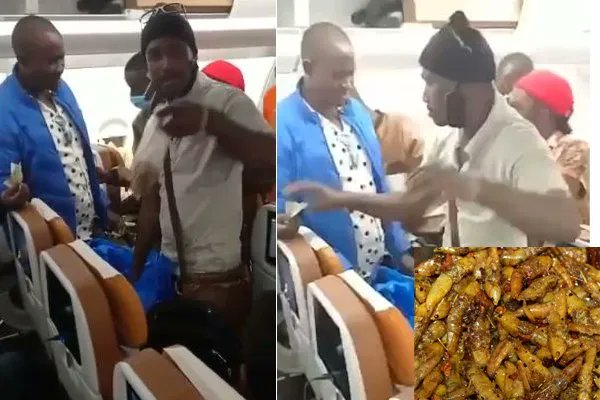 Uganda Airlines Crew Members Suspended After A Video Of Man Selling Grasshoppers Aboard The Plane Goes Viral-iHarare