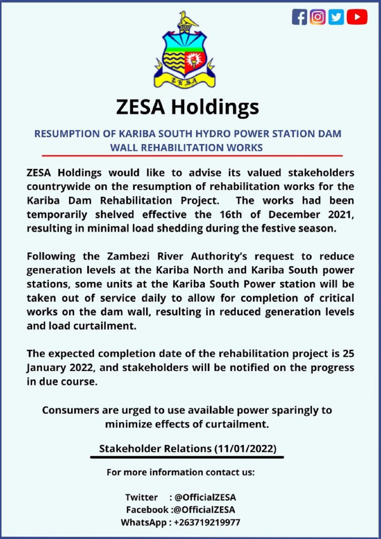 Electricity Load Shedding To Get Worse, Festive Season Is Over: ZESA Delivers Bad News