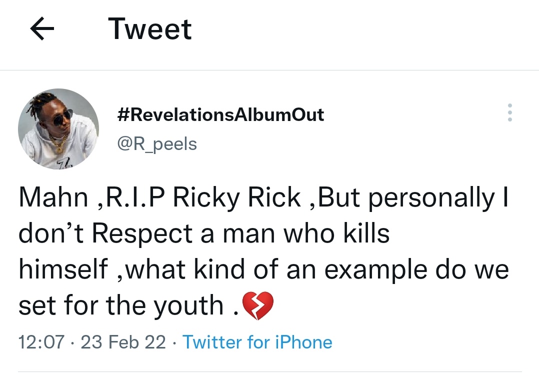Zimbabwe Hip Hop Star Mocks Riky Rick's Death, Says Depression Not For Millionaires