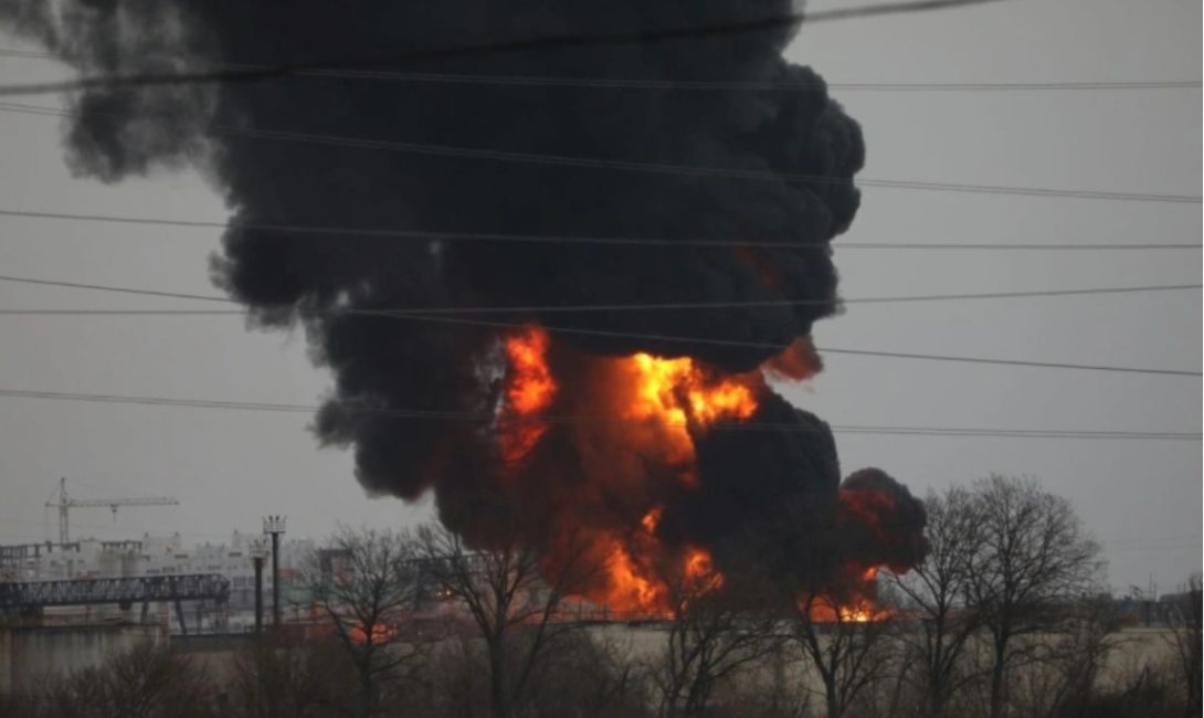 PICS| Ukraine Helicopter Bombs Fuel Depot In Russia