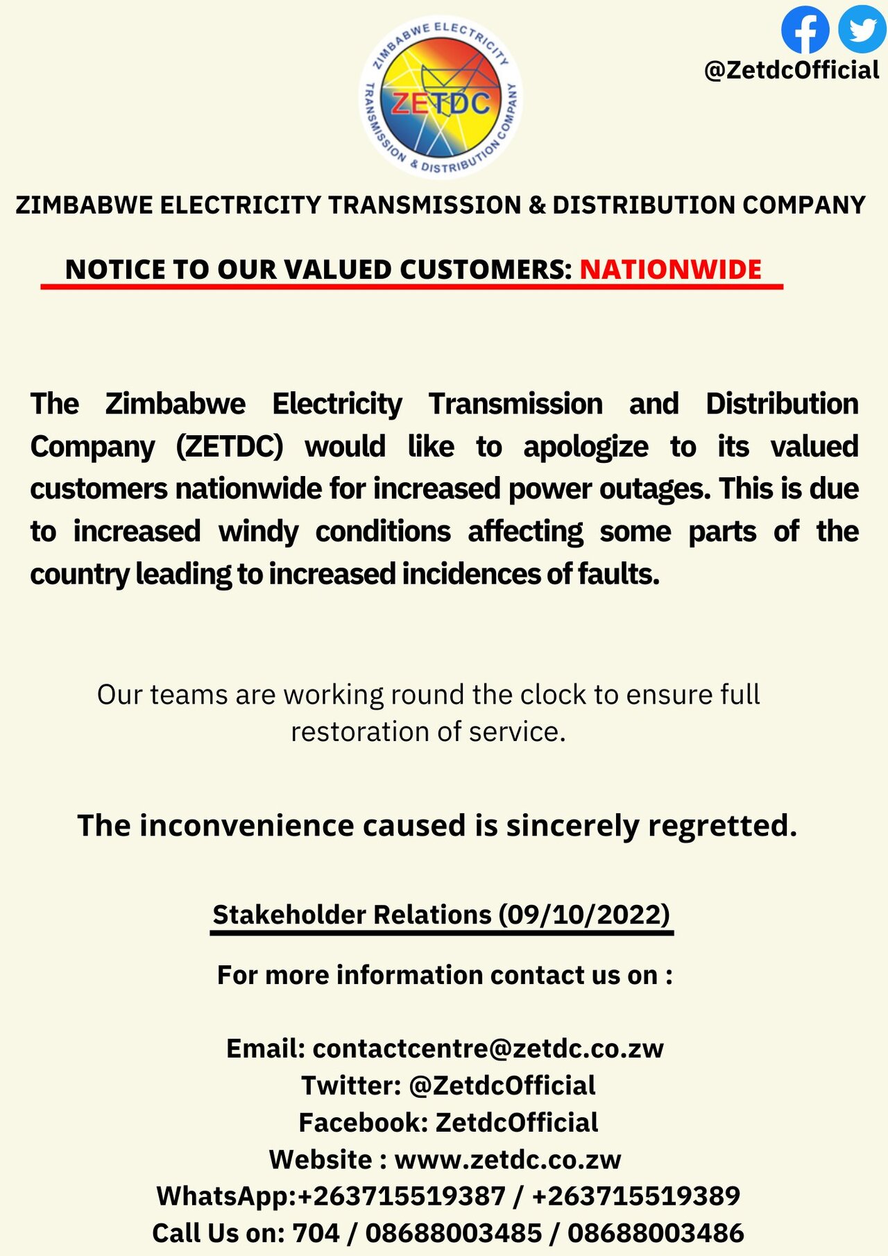 ZESA Blames The Wind For Increased Electricity Power Cuts