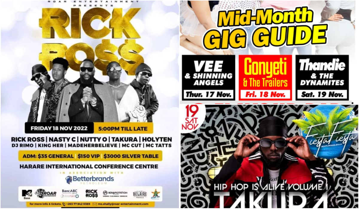 iHarare Weekend Gigs |Rick Ross Invades Harare | Dhuku Affair set to Roar | Favour Bar Host Gonyeti and Trailers, Thandie, and The Dynamites |Fiesta Fiesta Beats Booze Braai at Alex Sports Club