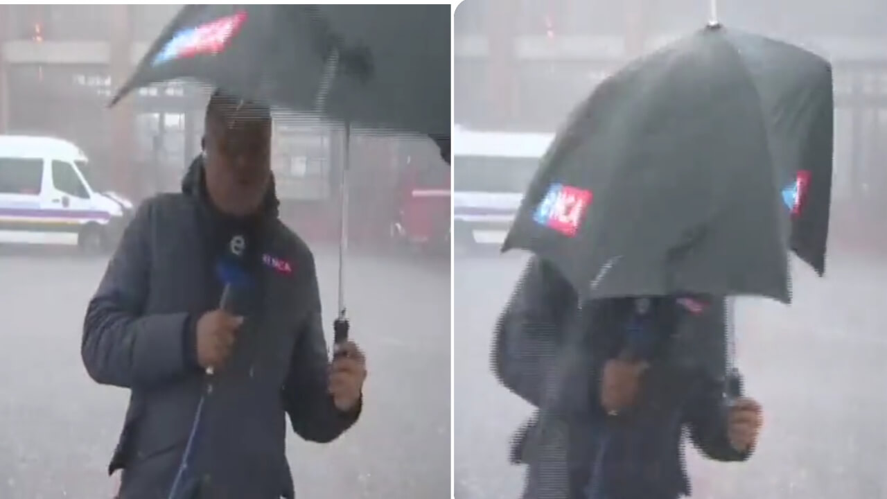 News reporter blown away by hailstorm 